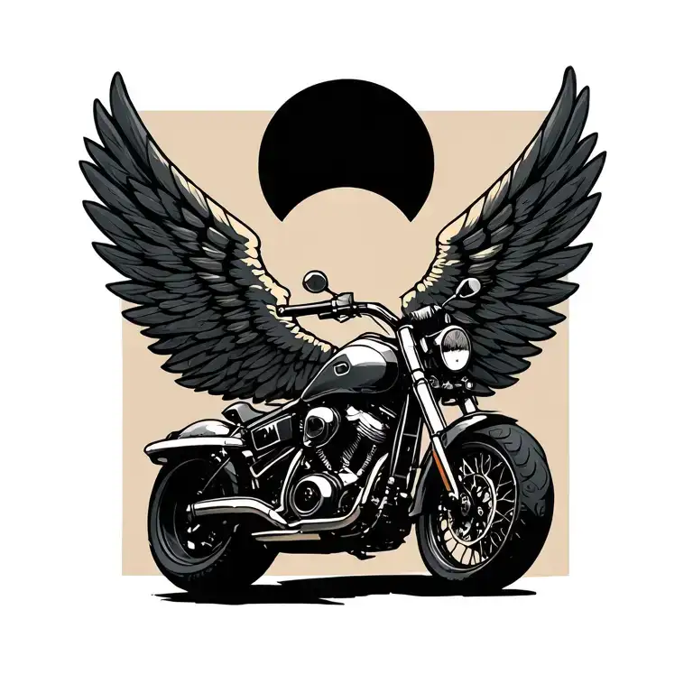 Motorcycle and wings tattoo design idea