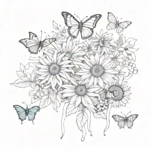 butterfly, bees, daisys, sunflowers and wildflowers tattoo design idea