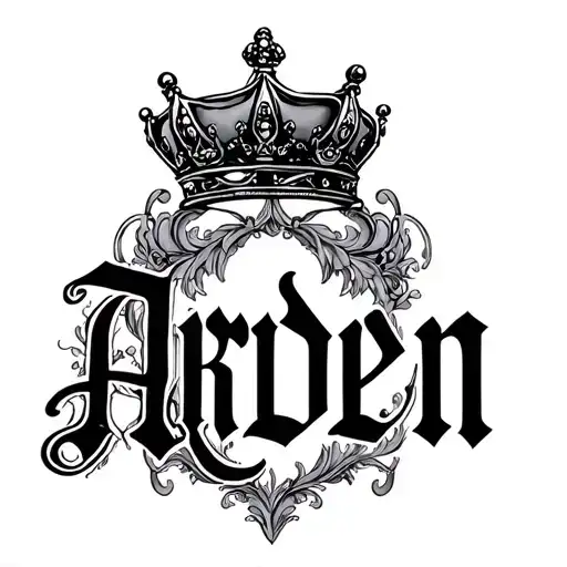The name Arden with a princess crown on top tattoo design idea