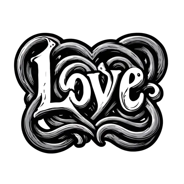 the word LOVE written in fishing hook tattoo design idea