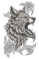 savage wolf howling tattoo design idea