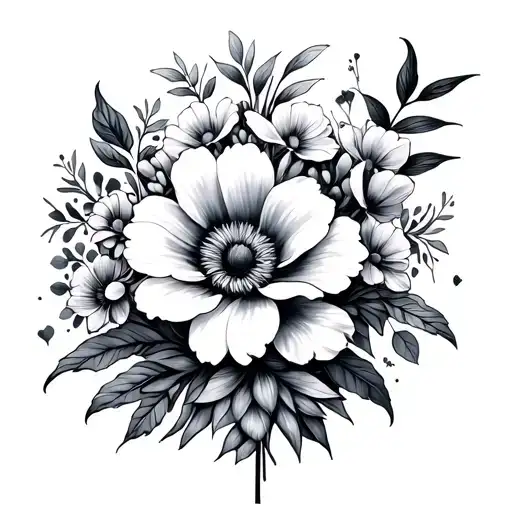 scorpio, pisces and capricorn zodiac flower bouquet tattoo design idea