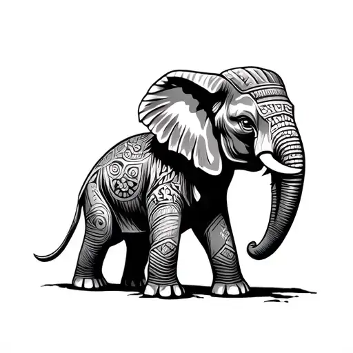 mayan elephant tattoo design idea