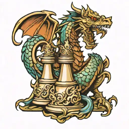 king chess piece with dragon wrapped tattoo design idea