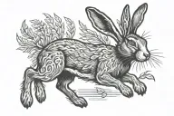 hare running woodcut style tattoo design idea