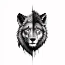 split face of half lioness and half she wolf tattoo design idea