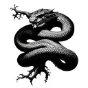 a yew tree of knowledge of good and evil, with the tree trunk being a body of a snake tattoo design idea