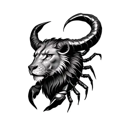 lion head bull horns scorpion tail tattoo design idea