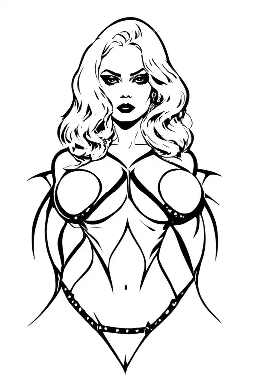 gothic whores femdom figure in leather tattoo design idea