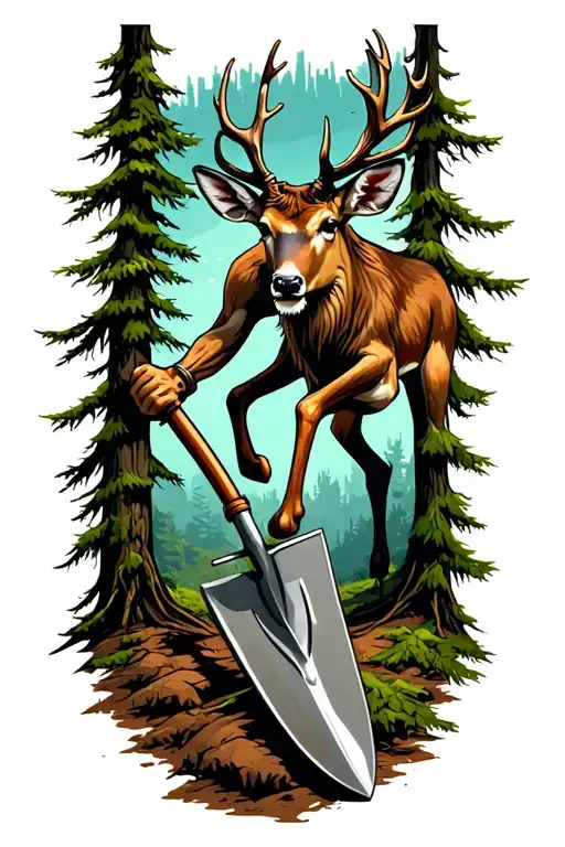 deer cryptid holding shovel by dirtjumps  tattoo design idea