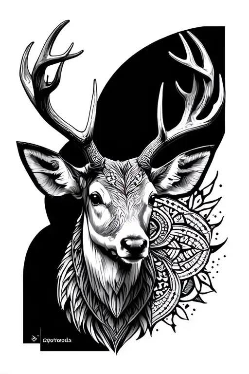 mandala stag geometric dot work tattoo full wrap forearm tattoo design idea