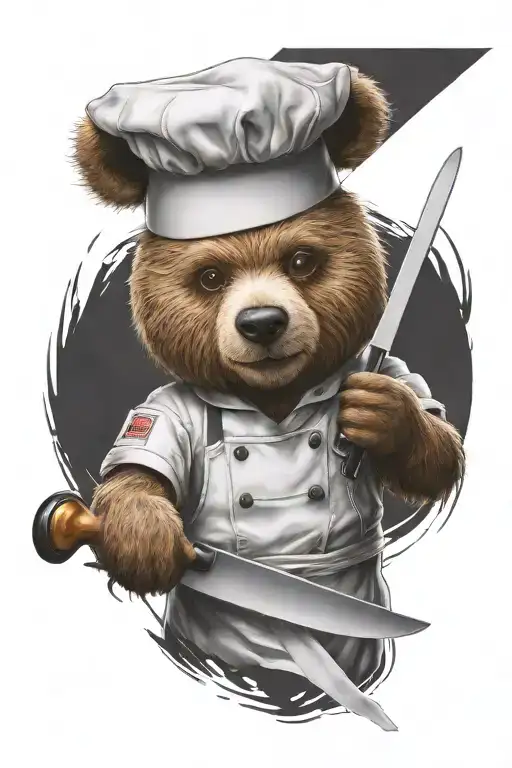 a sarcastic teddy bear who is a professional chef cooking tattoo design idea