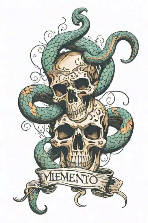 memento mori text y uroboros snake tattoo design idea
