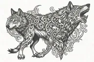 wolf with skulls with shadows tattoo design idea