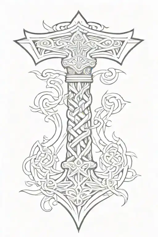 Viking knotwork tribal inspired thor's  hammer tattoo design idea
