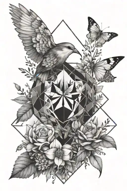 geometric design incorporating elements of nature tattoo design idea