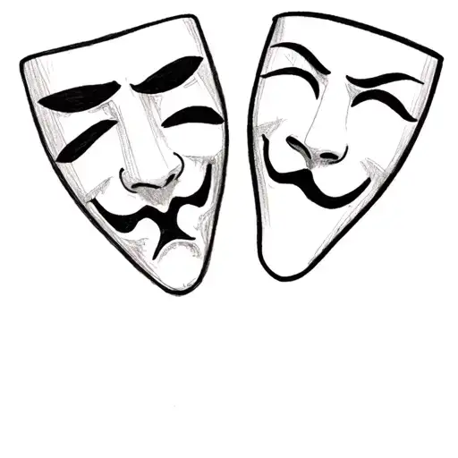 one happy one sad theater masks pencil drawn tattoo design idea