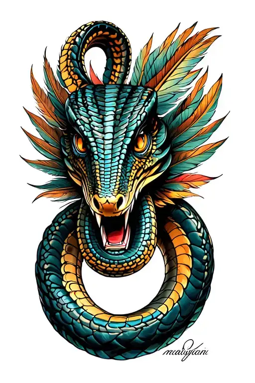 feathered serpant Mayan tattoo design idea