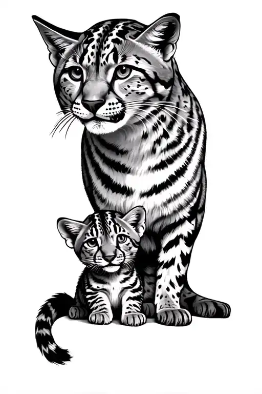 bobcat mama and baby cubs tattoo design idea