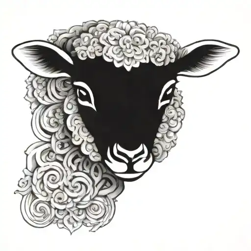 cute symmetrical lamb face made with a few lines tattoo design idea