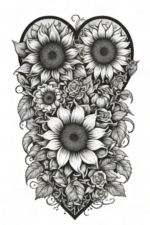 find someonw who grows flowers in the darkest parts of you, annotomically correct heart, garden, masculine, sunflowers tattoo design idea