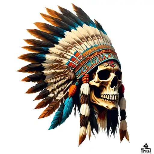 chief Native American skull with headdress being worn tattoo design idea