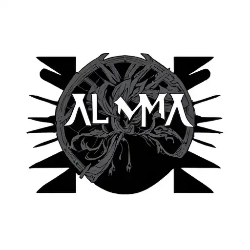 cyber sigilism with the word ALMA tattoo design idea