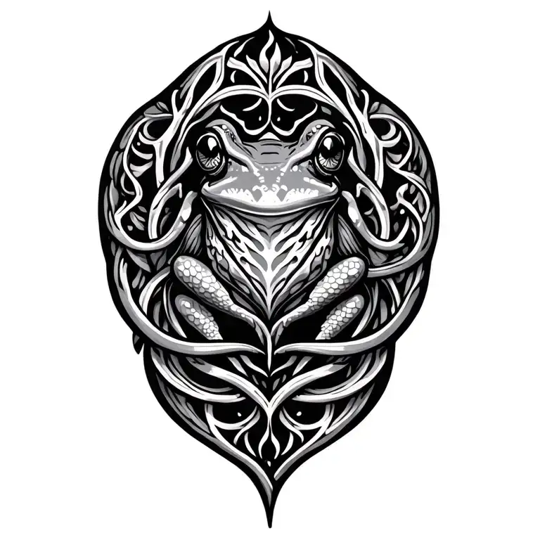 Kambo Frog, ayahuasca vines intertwining tattoo design idea