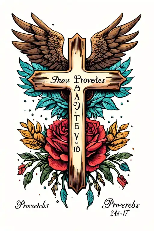 cross with proverbs 24:16 17 tattoo design idea