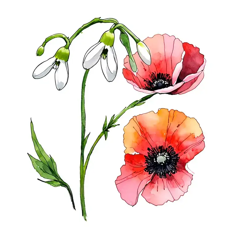 snowdrop And Poppy Flower Sketch planted tattoo design idea
