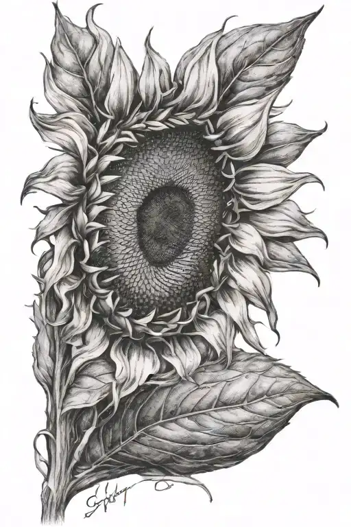 Sunflower with fingerprint for petals falling tattoo design idea
