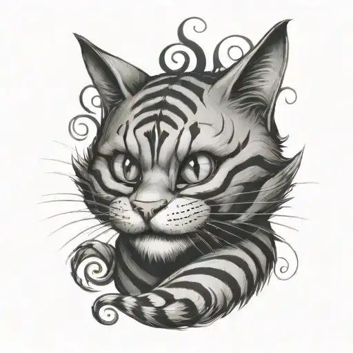 Cheshire Cat Location: Forearm: The cat's face is located at the top of the forearm, while the tail wraps around the wrist. tattoo design idea
