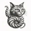 Cheshire Cat Location: Forearm: The cat's face is located at the top of the forearm, while the tail wraps around the wrist. tattoo design idea