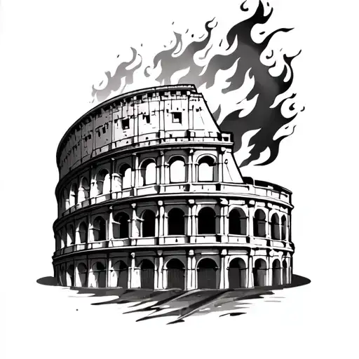colosseum on fire inside tattoo design idea