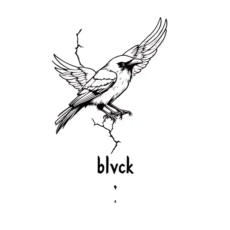 Crow with broken wings and the word blvck tattoo design idea