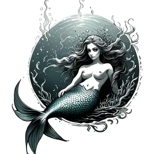 underwater shipwreck with mermaid thigh tattoo tattoo design idea