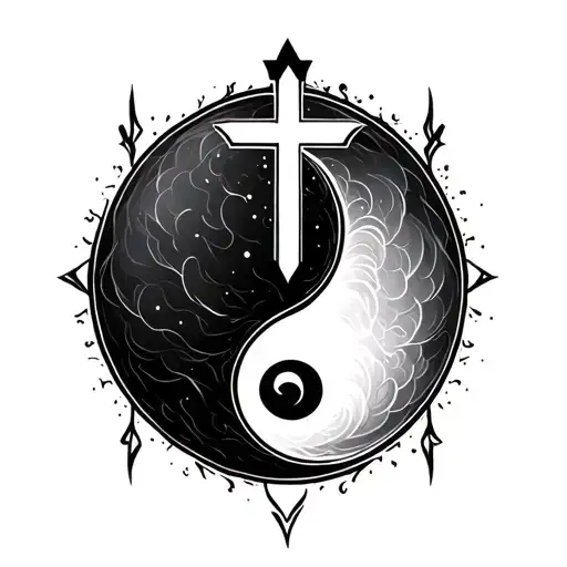 a combination between yin and yang start of david ' aum and a cross tattoo design idea