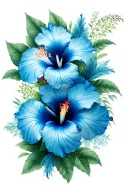 blue hibiscus flowers tattoo design idea