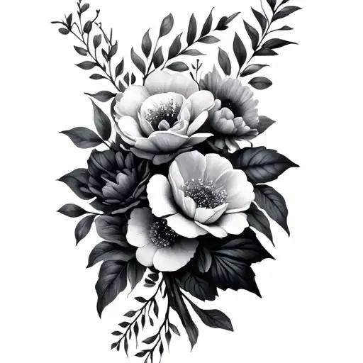 multiple names with flowers wrapped loosely tattoo design idea