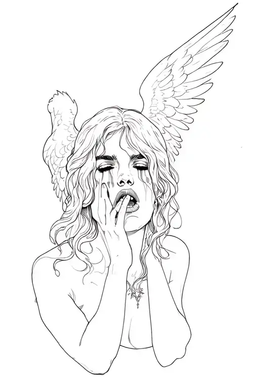 the fallen angel is crying woman tattoo design idea