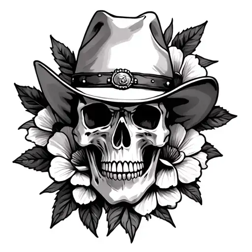 cowboy skull flower tattoo design idea