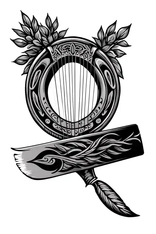 horseshoe harp thread trowel into Māori half sleeve tattoo design idea