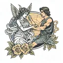 orpheus and eurydice reaching out to each other tattoo design idea