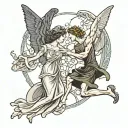 orpheus and eurydice reaching out to each other tattoo design idea