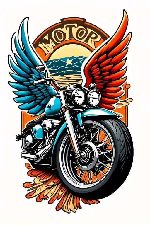 "MOTOR" MOTOR CYCLE WHEEL AND WINGS tattoo design idea
