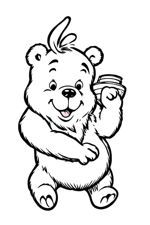 mean pooh bear with honey tattoo design idea