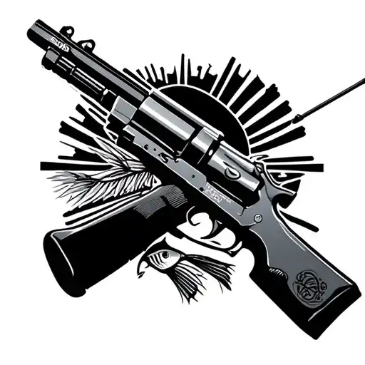 spotify song code with a shotgun on the upper side and a fishing rod on the lower side tattoo design idea