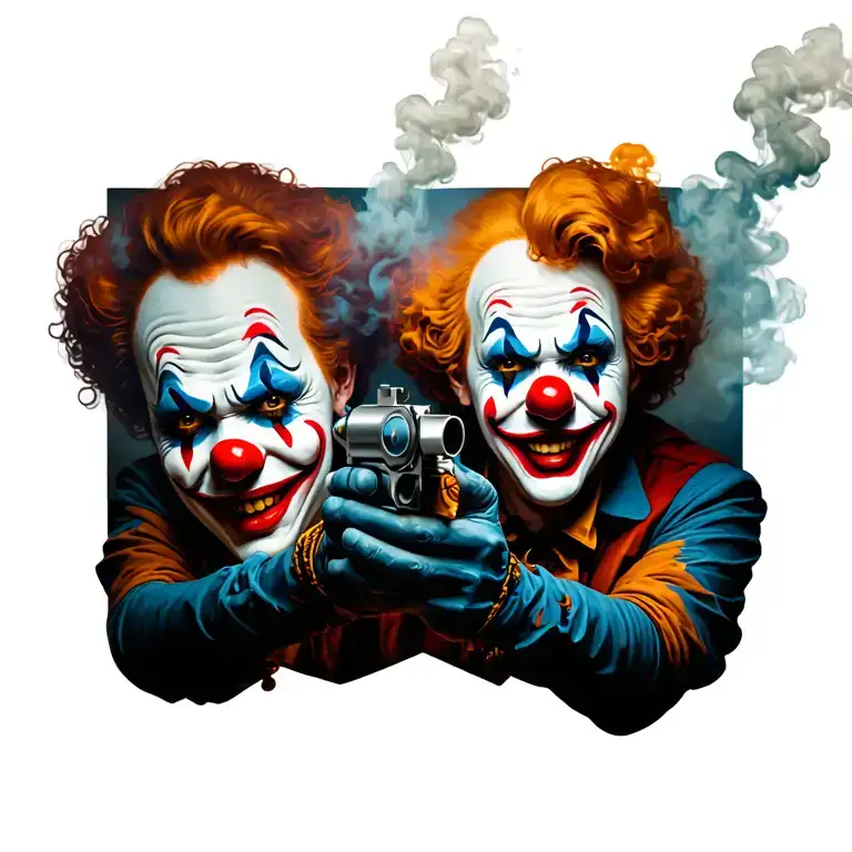 Clowns with smoke gun tattoo design idea