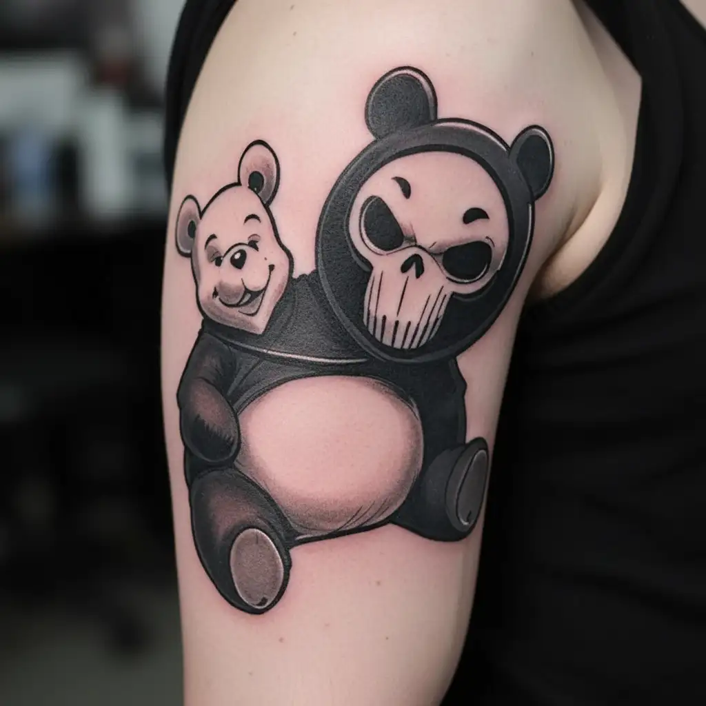 Winnie-the-Pooh wearing a Gaster mask tattoo design idea