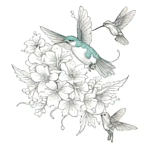 hummingbird and a dragonfly and forget-me-not flour tattoo design idea
